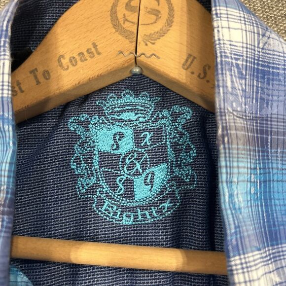 Eight X Shirt Men's Medium Button Down Aqua Blue Paisley Western Rodeo - Picture 2 of 7